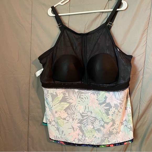 Swimsuits For All Floral Black Tropical Tankini Swimsuit Bathing Top Plus Sz 26 - Picture 9 of 16